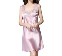 PAIDAXING Women's Ice Silk Nightdress With Chest Pad Plus Size Satin Sleeveless Nighties Comfy Wide Straps Knee Length Summer Nightgowns Ladies Lightweight Breathable Nightwear Sleepwear Purple