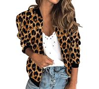 PAIDAXING Womens Jacket Open Front Zip Up Bomber Jackets Chic Round Neck Leopard&Floral Print Coat Ladies Casual Long Sleeve Pullover Colorblock Jackets Tops Blouse