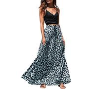 PAIDAXING Women's Maxi Skirts Long Bohemian Skirt Leopard Printed A-Line Skirt High Waist Wrap Skirt Elegant Vintage Halter Skirt for Party Beach Photos Grey