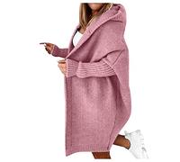 PAIDAXING Womens Open Front Long Cardigans Loose Fitting Chunky Knit Kimono Hooded Sweater Coat Oversized Knitwear Outerwear with Pockets Solid Soft Ladies Casual Jumper Jackets for Autumn Winter