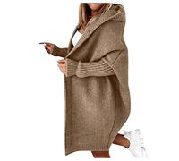 PAIDAXING Womens Open Front Long Cardigans Loose Fitting Chunky Knit Kimono Hooded Sweater Coat Oversized Knitwear Outerwear with Pockets Solid Soft Ladies Casual Jumper Jackets for Autumn Winter
