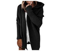 PAIDAXING Womens Open Front Long Cardigans Loose Fitting Chunky Knit Kimono Hooded Sweater Coat Oversized Knitwear Outerwear with Pockets Solid Soft Ladies Casual Jumper Jackets for Autumn Winter