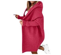 PAIDAXING Womens Open Front Long Cardigans Loose Fitting Chunky Knit Kimono Hooded Sweater Coat Oversized Knitwear Outerwear with Pockets Solid Soft Ladies Casual Jumper Jackets for Autumn Winter