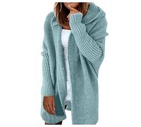 PAIDAXING Womens Open Front Long Cardigans Loose Fitting Chunky Knit Kimono Hooded Sweater Coat Oversized Knitwear Outerwear with Pockets Solid Soft Ladies Casual Jumper Jackets for Autumn Winter