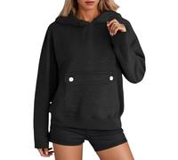 PAIDAXING Women's Pet Pouch Hoodies with Large Kangaroo Pocket Solid Color Long Sleeve Drawstring Sweatshirt Ladies Autumn Loose Fit Pullover Tops Cat Puppy Holder Hoody Lounge Wear Black