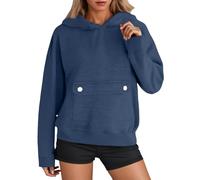 PAIDAXING Women's Pet Pouch Hoodies with Large Kangaroo Pocket Solid Color Long Sleeve Drawstring Sweatshirt Ladies Autumn Loose Fit Pullover Tops Cat Puppy Holder Hoody Lounge Wear Blue