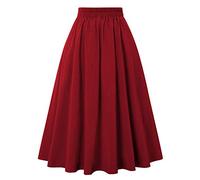 PAIDAXING Women's Skirts Vintage Retro High Waist Solid Color A-Line Flared Midi Skirts Full Circle 50s Skirt with Side Button for Ladies