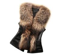 PAIDAXING Womens Sleeveless Jackets Winter Warm Thick Leather Vest with Faux Fur Collar Fuzzy Solid Color Waistcoat Windproof Body Warmer Gilets for Winter Autumn