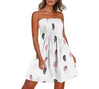 PAIDAXING Women's Strapless Sheering Boob Tube Sleeveless Beach Dress Sundress Gather Oversized Elasticated Bust Bandeau Floral Summer Off Shoulder Mini Flowy Dress