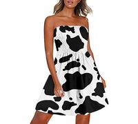 PAIDAXING Women's Strapless Sheering Boob Tube Sleeveless Beach Dress Sundress Gather Oversized Elasticated Bust Bandeau Floral Summer Off Shoulder Mini Flowy Dress