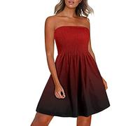 PAIDAXING Women's Strapless Sheering Boob Tube Sleeveless Beach Dress Sundress Gather Oversized Elasticated Bust Bandeau Floral Summer Off Shoulder Mini Flowy Dress