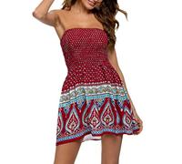 PAIDAXING Women's Strapless Sheering Boob Tube Sleeveless Beach Dress Sundress Gather Oversized Elasticated Bust Bandeau Floral Summer Off Shoulder Mini Flowy Dress