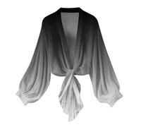 PAIDAXING Womens Summer Chiffon Kimono Tie Front Cardigans Long Sleeve Lightweight Sheer Shrug Tops Ladies Casual Open Front Swim Beach Cover Up Beachwear Blouse Wrap Shirts