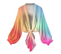 PAIDAXING Womens Summer Chiffon Kimono Tie Front Cardigans Long Sleeve Lightweight Sheer Shrug Tops Ladies Casual Open Front Swim Beach Cover Up Beachwear Blouse Wrap Shirts