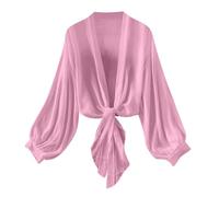 PAIDAXING Womens Summer Chiffon Kimono Tie Front Cardigans Long Sleeve Lightweight Sheer Shrug Tops Ladies Casual Open Front Swim Beach Cover Up Beachwear Blouse Wrap Shirts