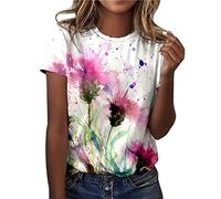 PAIDAXING Women's T Shirts Smile Letter Print Summer Tie Dye Butterfly Graphic Tees Crew Neck Short Sleeve Going Out Tops Casual Ladies Slim Fit Cotton Shirt