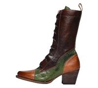 PAIDAXING Women's Victorian Mid Calf Leather Steampunk Gothic Boots with Lace Up Comfortable Square Block Heel Retro 1950s Ankle Boots for Women Casual Autumn Winter Fashion Footwear