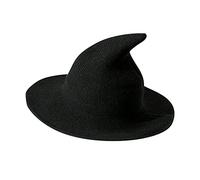 PAIDAXING Womens Witch Hat Adult Wizard Hat Knitted Wool Blend Witch Pointed Hat for Hollaween Foldable Brim Bucket Hat Ladies Funcy Wizard Hat Party Cosplay Costume Black