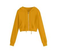 PAIDAXING Zip Up Hoodie Womens UK Cropped Sweatshirts Long Sleeve Pullover Solid Color Sports Gym Running Jacket Sportswear Streetwear Trendy Y2K Crop Tops Loose Comfy Ladies Blouses