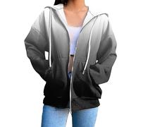 PAIDAXING Zip Up Hoodies for Women UK Oversized Solid Color Long Sleeve Sweatshirts Full Zipper Hooded Lightweight Jackets with Pockets Autumn Drawstring Open Front Cardigans