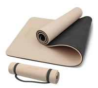 PAIDU Non-Slip Anti-Tear Extra Thick POE Yoga Mat - 178x61x1cm, All Ages, Carry Strap - Yoga, Pilates & Fitness (Beige+Black)