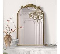 PAIHOME Gold Antique Mirror for Wall, 19x30 Inch Large Brass Arched Mirror Decorative Vintage Bathroom Mirrors, Ornate Entryway Baroque Mirror, Metal Frame, Hangs Vertically or Leaning