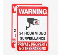 PAIKIUU 2 Pack CCTV Signs 24 Hour Video Surveillance Warning Sign 18x25 CM Private Property No Trespassing Outdoor UV Resistant Aluminium Security Camera Signs