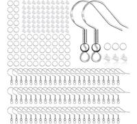 PAIKIUU 200pcs 925 Sterling Silver Earring Hooks (20mm) with 200 Clear Earring Backs & 200 Silver Jump Rings - Nickel-Free, Lead-Free Jewellery Making Supplies for DIY Earrings