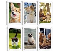 PAIKIUU 6 Pack Acrylic Picture Frame 4 x 6 inch, Acrylic Photo Block Clear Double Sided Magnetic Picture Frame Block Frameless Picture Display Magnet Picture Frames for Fridge Thickness 2MM
