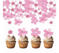 PAIKIUU Blossom Cupcake Toppers 50Pcs Cherry Flower for Cake Decorations Flowers Engagement Anniversary Baby Shower Birthday Party Cupcake Decorations Supplies