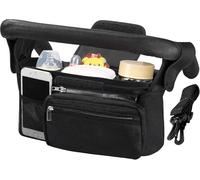 PAIKIUU Pram Organiser Bag Pushchair Organiser Buggy Organiser Bag Stroller Organiser Bag with 3 Insulated Cup Holder Zippered Pocket Adjustable Shoulder Strap for Any Pram Handlebar