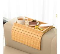 PAIKIUU Sofa Arm Tray Armchair Armrest Couch Arm Table Cup Holder Foldable Wooden Bamboo Sofa Tray for Drinks, Snacks, Phone, Control, Cups
