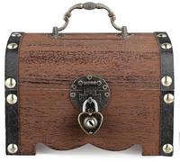 PAIKIUU Treasure Chest with Lock 14.5 * 10 * 9.5cm Vintage Wooden Mini Treasure Chest Small Storage Box Kids for Jewellery Gift Birthday Wedding Home Decor