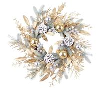 PAIKOE Christmas Door Wreath, 50cm/19.7in Artificial Wreaths, Christmas Wreath for Front Door Decor Winter Wreath with Silver Berries and Pine Cones for Christmas Home Window Decoration