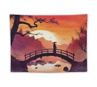 PailailaiNest Wall Art Tapestry Ancient Japanese Landscape Samurai Orange Aesthetics Tapestry Wall Hanging for Bedroom Home Wall Decor Living Room Backdrop 30"x40"