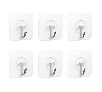 PaiLeWei 6 Pcs Adhesive Hooks - Clear Self Adhesive Plastic Sticky Hook 5Kg (Max),Wall, Stick on Hooks,Bathroom Hook, for Hanging,Key,Plug,Kitchen Utensils,Towel