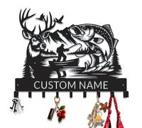 PailideArt Custom Deer Fishing Hunting Key Hooks, Rustic Key Rack Coat Hooks, Personalized Wildlife Key Holder for Hunter, Entryway Organizer for Lodge, Cabin, and Outdoor Enthusiasts (Style-1)