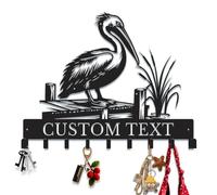 PailideArt Custom Pelican Metal Key Holder, Coastal Bird Inspired Key Rack, Pelican Coat & Key Hook, Rustic Entryway Organizer for Beach House, Cabin (Style-1)