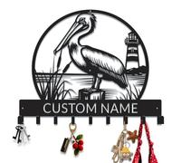 PailideArt Custom Pelican Metal Key Holder, Coastal Bird Inspired Key Rack, Pelican Coat & Key Hook, Rustic Entryway Organizer for Beach House, Cabin (Style-2)