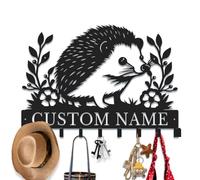 PailideArt Personalized Hedgehog Key Holder, Custom Hedgehog Sign with Key Hook, Rustic Coat Rack, Pet Themed Metal Key Rack, Cute Animal Decor for Home, Nursery, Farmhouse (Style-2)