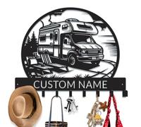 PailideArt Personalized RV Key Holder, Custom Rustic RV Key & Coat Hook, Metal Camper Wall Organizer, Entryway Decor for Travel Lovers, Mudroom Storage (Style-1)
