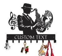 PailideArt Personalized Saxophone Metal Key Organizer, Black Music Instrument Key Holder Wall Mount, Custom Saxophone Wall Decor for Musician Studio, Jazz Room & Entryway (Style-1)
