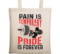 Pain is Temporary Pride is Forever Gym Logo Back Squat Natural Ecological Cotton Tote Bag Beige