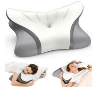 Pain Relief Cervical Neck Pillow, Ergonomic Contour | Q-Max Cooling | Non-Temperature Memory Foam | Side/Back/Stomach Sleeper Support for Sleeping, Reading, Scrolling,(White & Dark Grey)