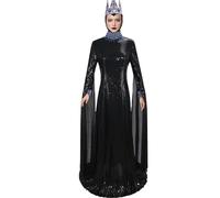 PAINEOMN Evil Queen Costume Women Princess Snow Stepmother Cosplay Outfits Adult Halloween Queen Costume Gown Dress, Black, 3XL