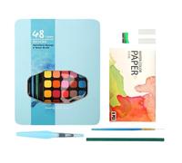Paint Adult Set, 48 Color Paint Kit, Tinplate Sketch Palette, Travel Art Supplies for Beginners, Professional Artists, Portable Case, Rich Pigments, and Art Projects, 23x18.5x2.5cm