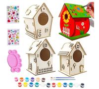 Paint Bird House for Kids, Bird House Building Kit - Wooden Birdhouse to Paint | Changed to Unfinished Decorative Wood with Rope and Glue for Outdoor Garden for Family Backyard Watching