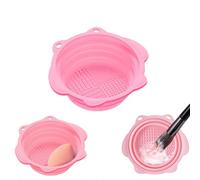 Paint Brush Cleaning Mat,Foldable Silicone Washing Bucket,Portable Brush Holder Cleaner for Paintbrush Painting Artist (Pink)