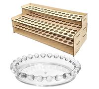 Paint Brush Holder, Makeup Brush Holder, 2-Piece Set with Wooden Storage and Pearl Palette, Brush Holder, Organise Brushes for Art Studio, Classroom and Travel, Compact 25.6cm x 10.8cm x 9.5cm Design