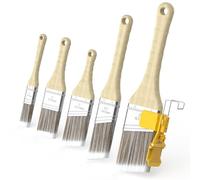 Paint Brush Set, 5-Piece Flat & Angled for Latex & Oil - 1″ Flat, 1½″ Angle, 2″ Stubby Angle, 2″ Flat, 2½″ Angle - with Clip-On Paint Edger for Crisp Lines - Walls, Trim, Cabinets, Doors, Fences